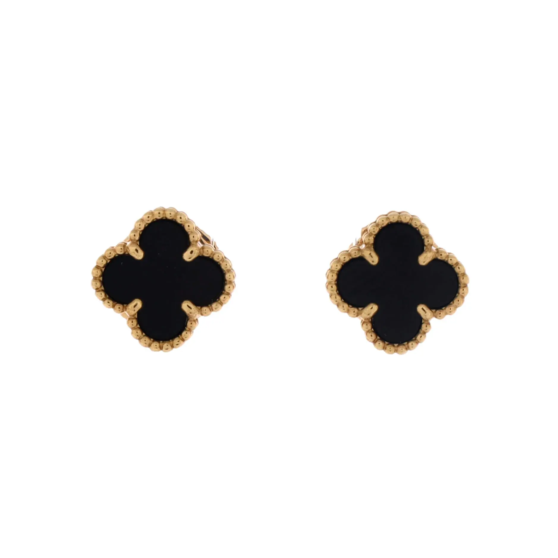 Pre-owned Van Cleef & Arpels Sweet Alhambra Stud Earrings 18K Yellow Gold and Onyx by Rebag