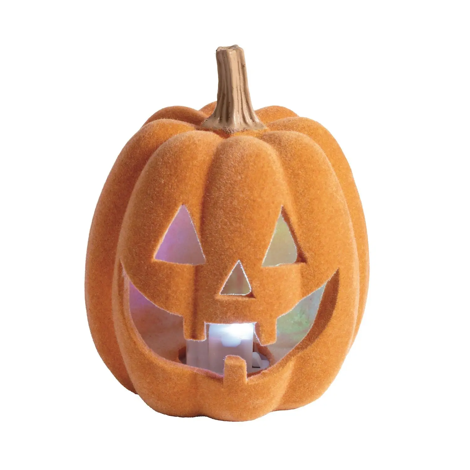 Light-Up Flocked Orange Pumpkin – LED Halloween Sitter