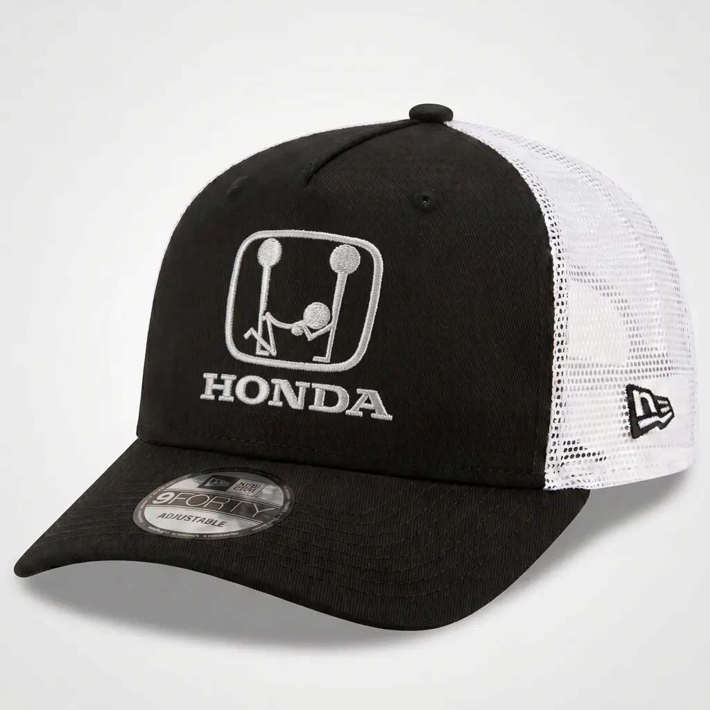Honda Embroidered Trucker Hat, Funny Manual Gear Shift Logo Mesh Snapback Cap, Black White Automotive Baseball Hat, JDM Car Enthusiast Streetwear Accessory, Unique Gift for Men Dad Husband Boyfriend Drivers