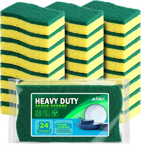 Sponges Kitchen, Heavy Duty Scrub Sponge-24Count, Sponges for Dishes, Cellulose Dish Sponge, Scrubbing Power for Tough Messes, Cleaning Power for Non-Coated Cookware, Dishes, Pots, Pans