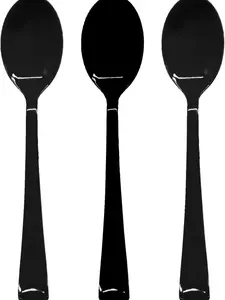 50 Pcs Black Plastic Spoons Heavy Duty Cutlery Set Disposable Utensils for Parties & Events