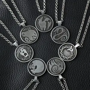 7pcs/set Retro Talisman Pendant Men's Necklace Seven Sins Tattoo Dragon Fox Snake Pig Sheep Lion Grizzly Bear Alloy Necklace Jewelry Gift