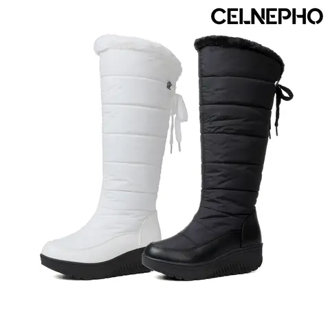 CELNEPHO Knee High Boots for Women Round Toe Combat Platform Heel Winter Snow Boot Easy Pull on Warm Cozy Comfy Plush Fluffy Faux Fur Lining Winter Party Club Dance Work Casual Travel Outdoor Events Gifts Holiday Fall Fashion Dressy Shoes