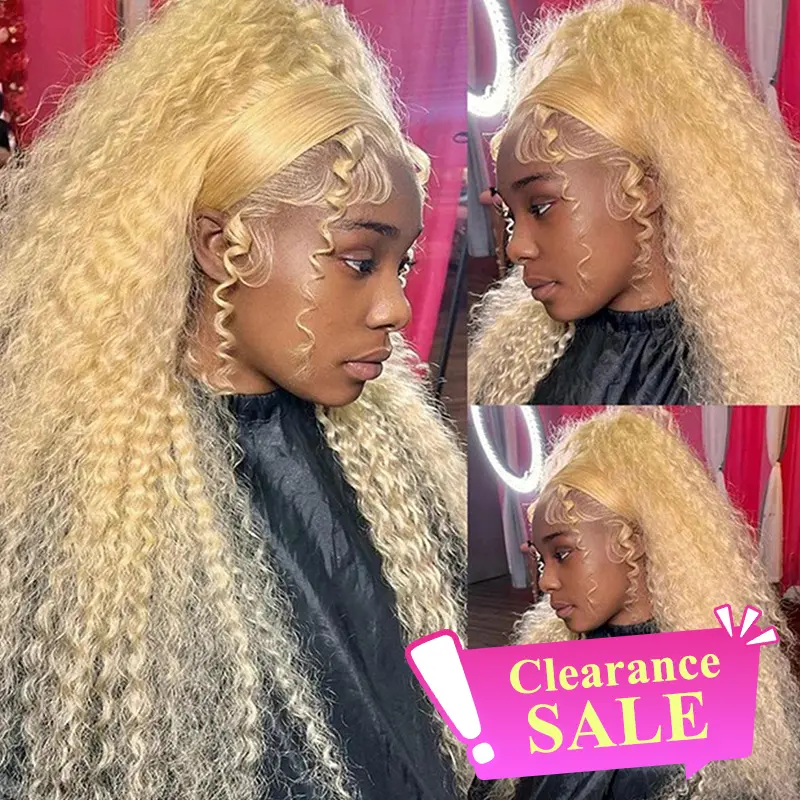 [Clearance Sale] Vshow Honey Blonde Kinky Curly Human Hair 13x4 Lace Front Wigs 150% 180% Density Full 613 Color Hair Wigs Can Be Dyed