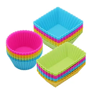 24Pcs Silicone Muffin Cups, Reusable Cupcake Liners Molds for Baking, 3 Shapes Lunch Box Bento Dividers-Round, Square, and Rectangular  - Home Improvement.
