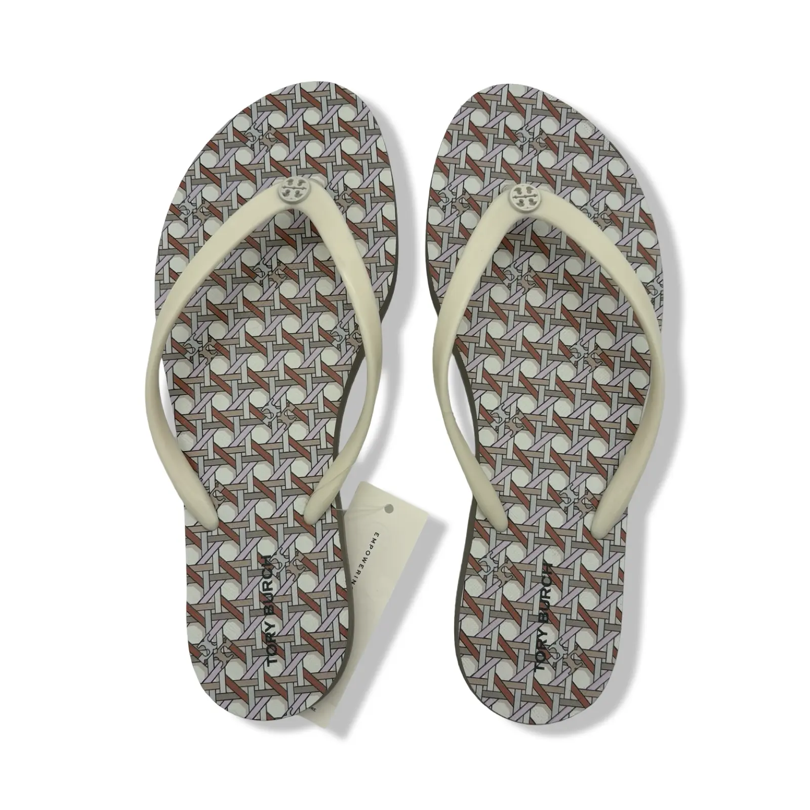 Pre-Owned Tory Burch Women's Chelsea Flip Flop Sandals 171948 (Basketweave - Light Cream Fleek - Pavestone)