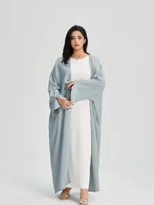Women's Jacquard Split Sleeve Abaya Casual Cardigan, Modest V Neck Long Sleeve Open Front Abaya Dress for Daily Wear, Women's Islamic Clothing for All Seasons