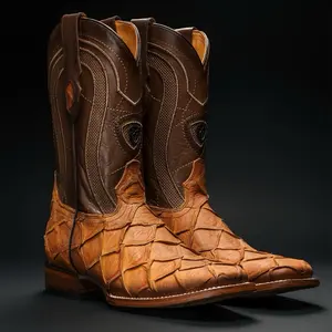 Rodeo Cartie Honey Color Pirarucu Fish Print Boots - Brown Leather with Unique Fish Skin print Design for Stylish Comfort