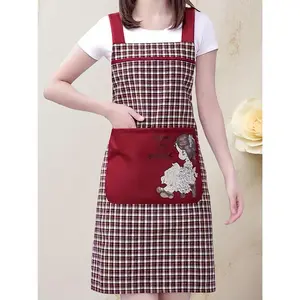 Fashion Unisex Plaid Floral Print Apron - Red and Black Mix, with Front Pocket, Machine Washable, Sleeveless Design, Suitable for Kitchen, Home or Flower Shop, Cute Apron, Elegant Kitchen Equipment, Practical Kitchen Supplies