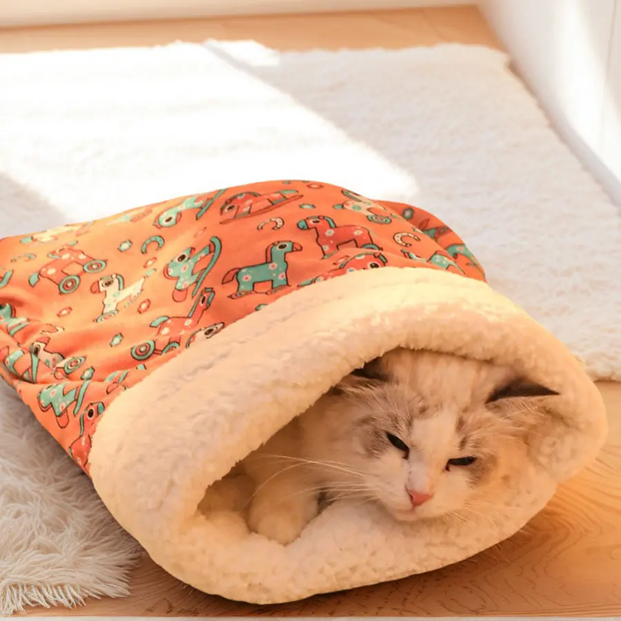 Cat Cave Bed Blanket - Soft Machine-Washable Lamb Fleece Enclosed Pet Bed for Kittens & Small Dogs