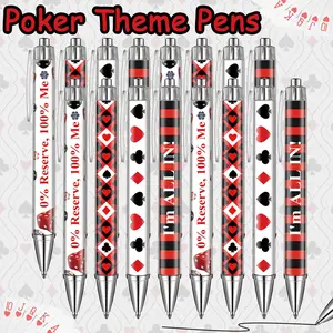 Poker Themed Ballpoint Pens 16 Pack - Black Ink Retractable Pens with Funny Quotes & Playing Card Suit Designs, Novelty Pens for Poker Lovers, Coworkers, Game Night Gifts