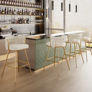 Bar Stools Set of 2/4 Counter Height Upholstered Morden Barstools with High Backs 4 Metal Legs Chair for Kitchen Island Dining Room Bar