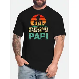 Men's Black Vintage "My Favorite People Call Me Papi" Spanish Text T-Shirt - Cuban Link Chain-Inspired Bilingual Design, Short Sleeve Crewneck Cotton Tee for Dad, Husband, Father's Day Gift, Casual & Festival Wear (Latino Pride Outfit)