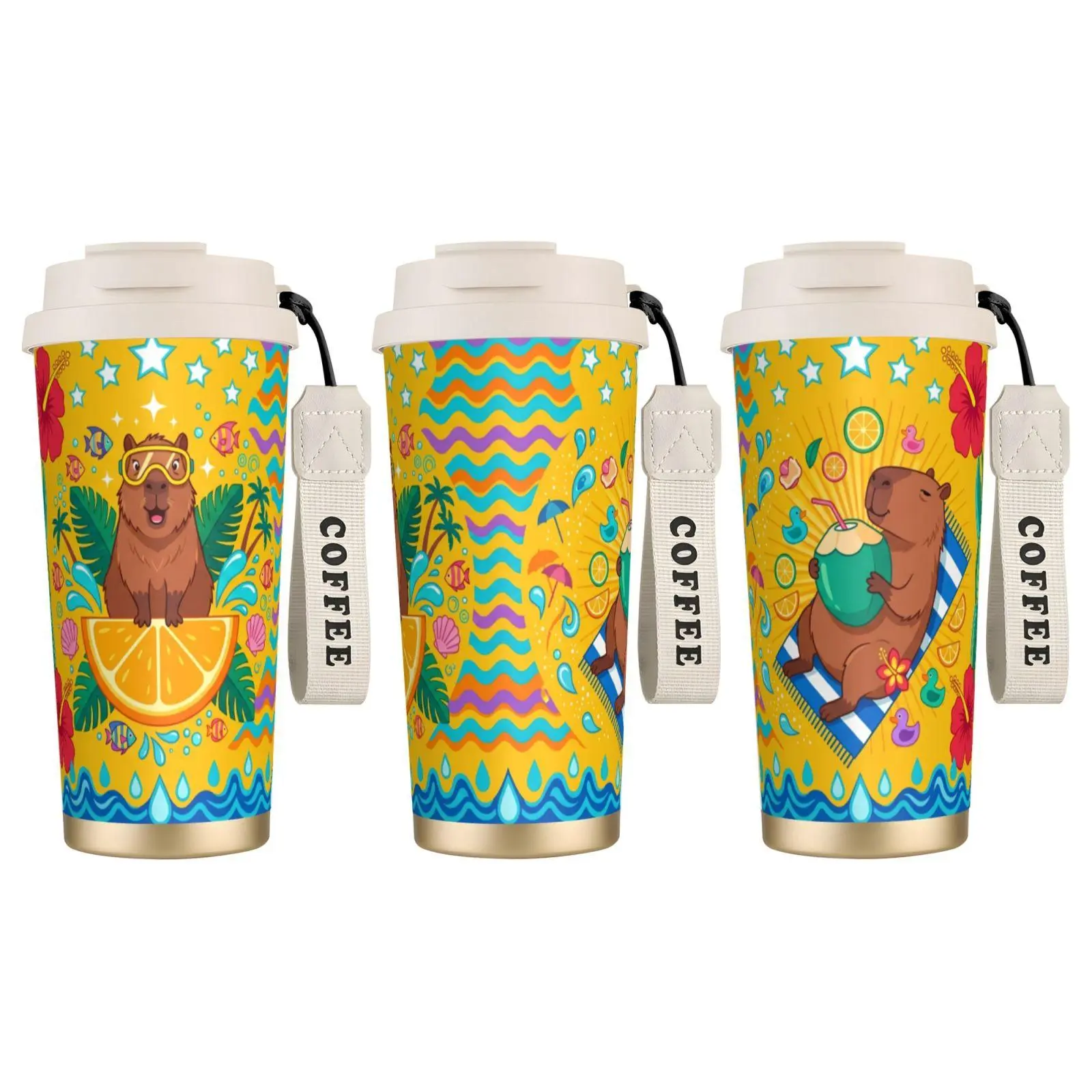 1pc Stainless Steel Insulated Capybara Tumbler - Portable Dual-Drink Vacuum Flask with Lid, Cute Cartoon Design, Keeps Beverages Hot/Cold, Ideal for Beach Trips, Commuting, Perfect Gift for Animal Lovers