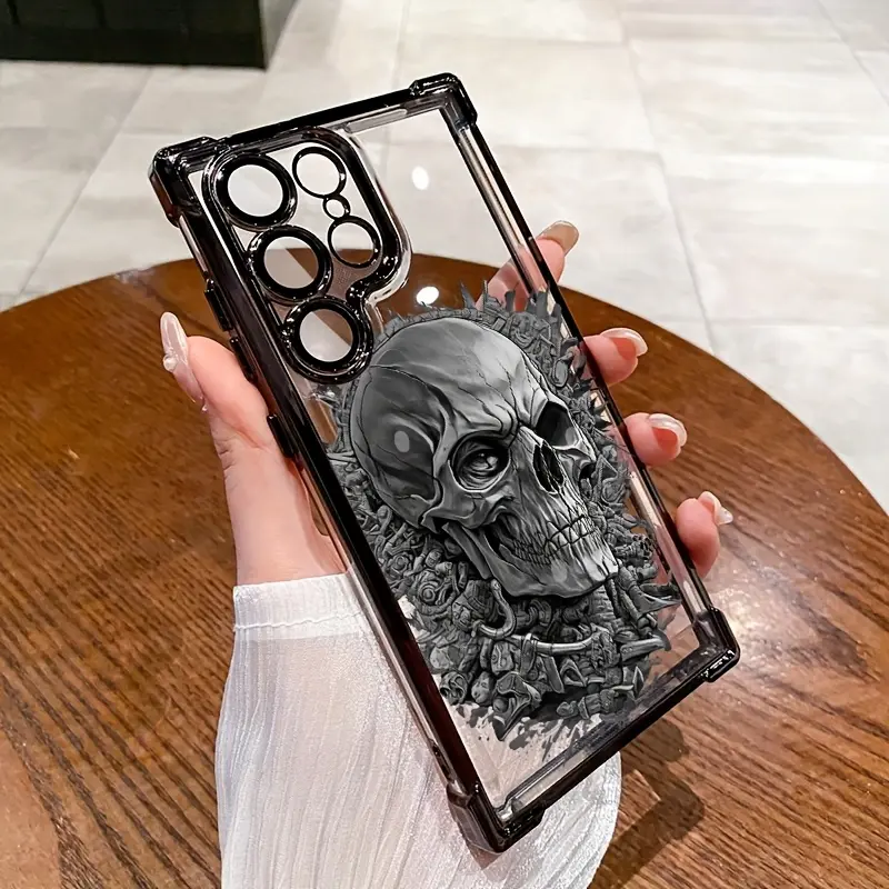 A Punk-Themed Mechanical Skull Phone Cover Designed for SAMUNG Galaxy S24/S23/S22 S24+/S23+/S22+Ultra FE Plus, Featuring an Electroplated, All-Encompassing Anti-Drop Design, Model C052. Protection Smartphone