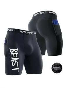 Men's Compression Shorts with Phone Pocket, Breathable Shorts, High Stretch Shorts for Running, Yoga, Gym, Cycling, All Seasons Clothing