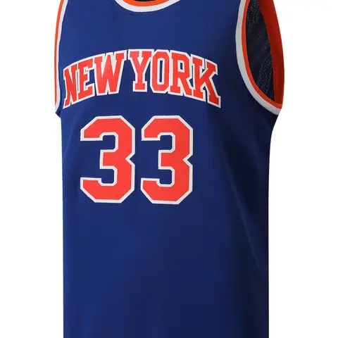 Men's 33 Blue Embroidered Vintage Basketball Jersey, Casual Short Sleeve Vest, Long Clothing Length, Fitted Style, Summer Kint Fabric, Athletic Top, Casual Sporty Top, Sports Jersey, Summer Basketball Wear