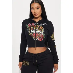 Ed Hardy Retro Tiger Zip Front Hoodie - Black M