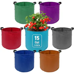 7 Pack 15 Gallon  Grow Bags - Mixed 7 Colors with Reinforced Handles & Aeration Design, Ideal for Tomato,  & Fruits