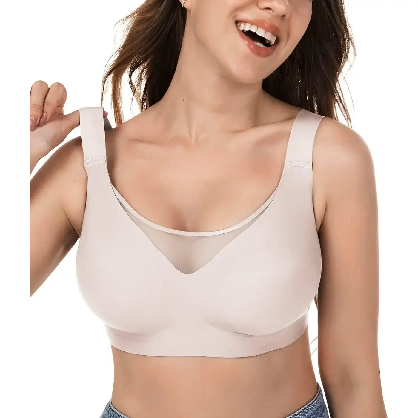Wireless Bras for Women (34C-42DD), Extremely Comfortable Seamless Bra Mesh Bralettes Adjustable Straps Everyday Bra