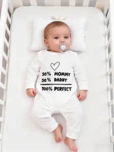 Newborn Baby Clothes Boys Girls Cartoon Letter Print Cute Long Sleeve Romper, Adorable Infant Onesie, Comfortable and Stylish, Baby Clothing