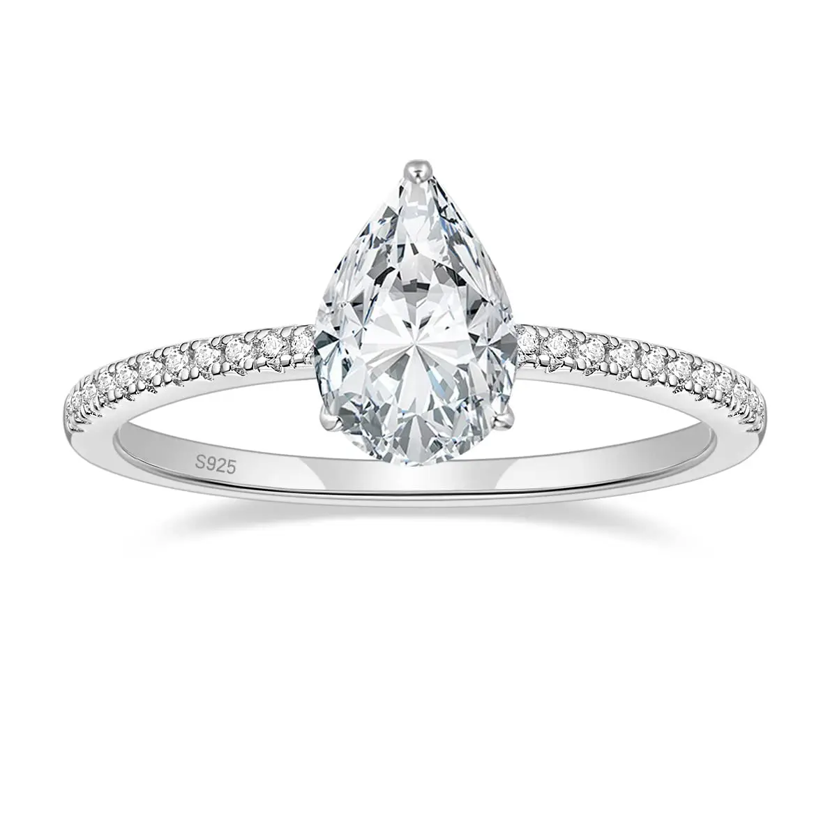 EAMTI 2CT 925 Sterling Silver Engagement Rings Pear Cut Cubic Zirconia CZ Wedding Promise Rings for Her Stunning Teardrop Wedding Bands for Women