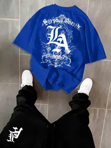 Men's Surpass Oneself La Gothic Print Short Sleeve Set, Seamless Fit for Daily, Street Skateboarding, Subculture Parties