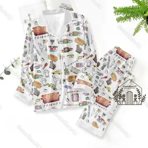 Best Friends Cartoon Pajamas Set Unisex Black and White Cozy Sleepwear