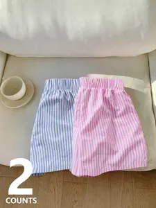 Women's Loose Fit Shorts, Summer Freshness, Dopamine Sweet Girl Style, Vacation Casual, Block, Striped Element Classic