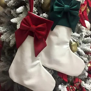 Seematn 2 Pack Bow Christmas Stockings, 18 Inches Burgundy Red Green Velvet Christmas Stocking Coquette Luxury Xmas Hanging Socks Decoration for Tree Fireplace Mantel Party Elegant Holiday Decor