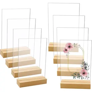 8 Pack 5 x 7 Inch Blank Clear  Table Displays with Wooden Stands - Ideal for DIY Name Cards, Menu Numbers, and Event Party Decorations(SINGLE LAYER)