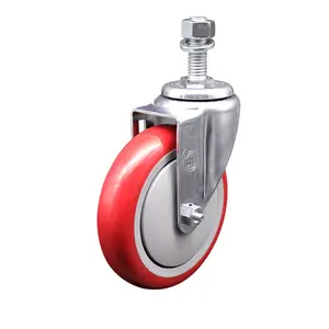 Service Caster SCC-TS20S514-PPUB-RED-121315 Polyurethane Swivel Threaded Stem Ball-Type Caster, 5 x 1.25 in. Red Wheel, 0.5 in. Threaded Stem, Ball-Type Castors