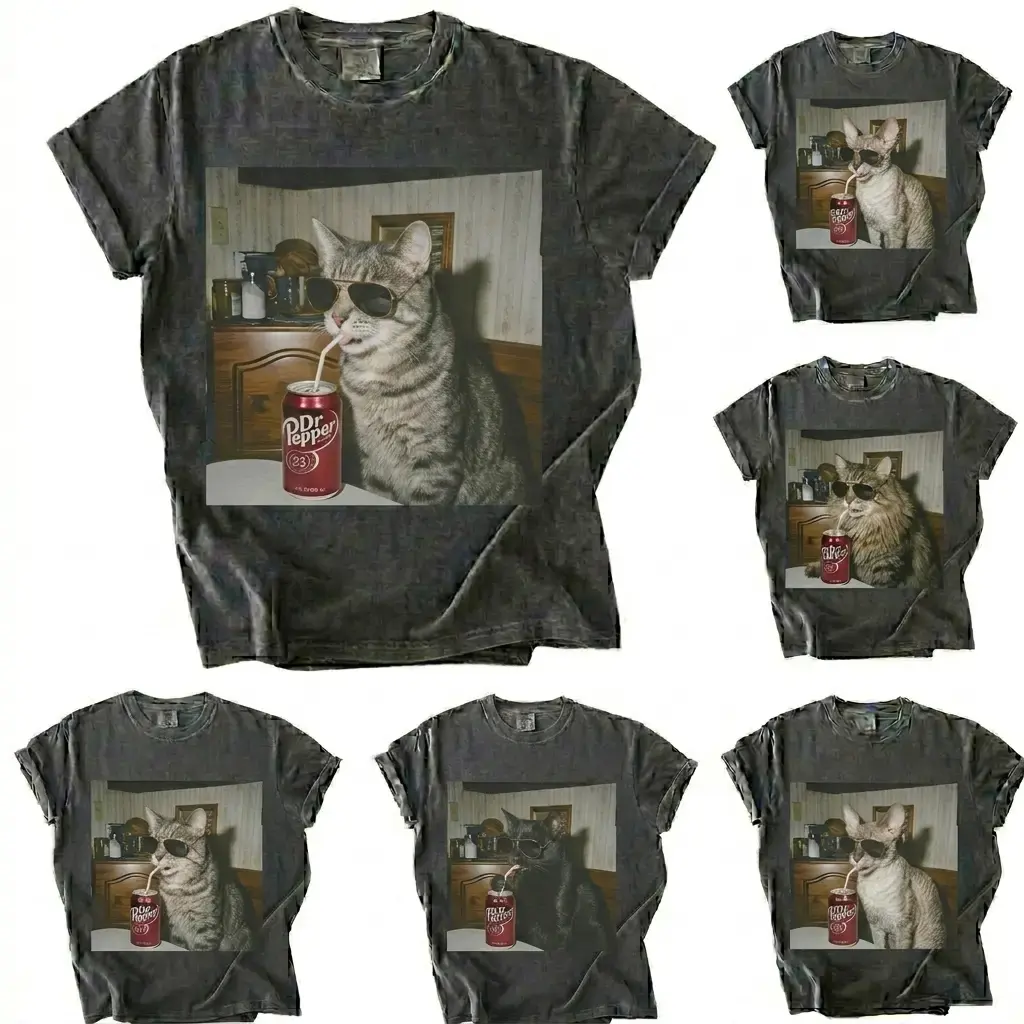 Comfort Colors 50+ Cat Breeds Drinking Soda Shirt, Vintage 90s Funny Edgy Cat Meme Tee, Unisex Fit Design, Casual Streetwear, Gift for Cat Lovers