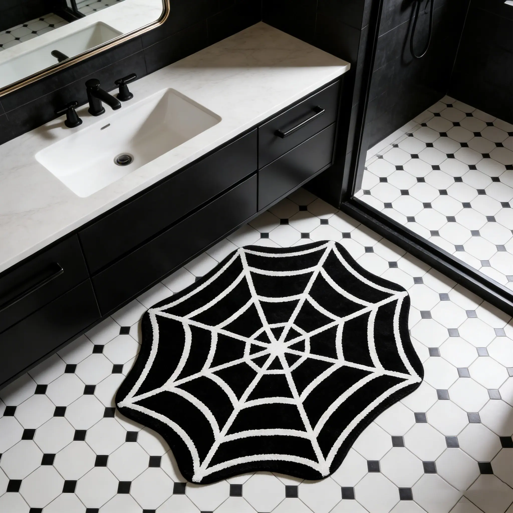 Gothic Spider Web Bath Mat, Bathmat, Bathroom Rug, Soft Non-Slip Bathroom Carpet for Halloween, Spooky, and Easy to Clean, Suitable for Bathroom, Bedroom, Living Room and More, Bath Rugs Non Slip Washable