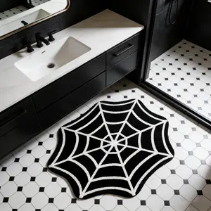 Gothic Spider Web Bath Mat, Bathmat, Bathroom Rug, Soft Non-Slip Bathroom Carpet for Halloween, Spooky, and Easy to Clean, Suitable for Bathroom, Bedroom, Living Room and More, Bath Rugs Non Slip Washable