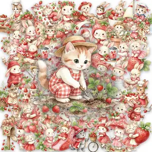 50pcs Watercolor Strawberry Transparent PET Stickers, Suitable for Scrapbooks, Diaries, Laptops, Water Bottles, Cars, Etc. A Gift with A Positive Message and A Belief-based Design.