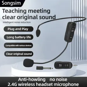 Wireless Headset Microphone, 180 Feet Range, 2.4g Dual Wireless Earphones Mic, Ideal for Karaoke Speakers, Amplifiers, Pa Systems, Yoga, Teaching, Fitness