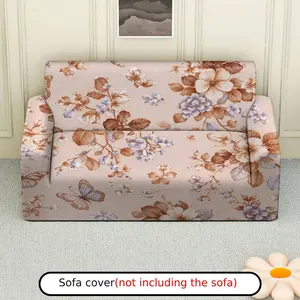 1Pc Floral Pattern Beige Butterfly Elastic Sofa Cover - Soft, Breathable with Elastic Fit, Machine Washable, Spring Decor Perfect for Living Room & Study Decor, Sofa Covers for Living Room.