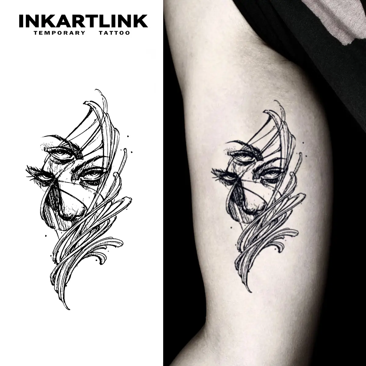 INKARTLINK Tattoo Tech, 2 Sheets Medium Semi Permanent Tattoo, Adult Art Design Temporary Tattoos, Lasts 1-2 Weeks, Waterproof, Realistic Look, (Woman Seeing Through the Truth Design)