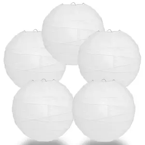 5-Pack 12 Inch White Free-Style Ribbing, Hanging Paper Lanterns