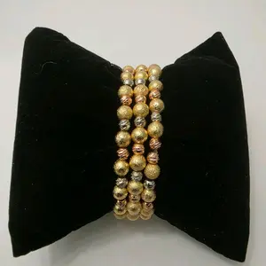 18K Gold Plated 3 tone, 3 in 1 Elastic beaded bracelet, unique, stackable, water resistant,  hypoallergenic, nickel free, High quality, everyday wear.