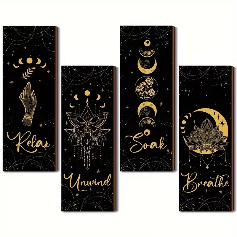 Boho Style Wooden Wall Decor Set, Moon Phase Art for Witch Room Decoration, Gothic Minimalist Farmhouse Bathroom Sign Artwork, Creative Wall Art