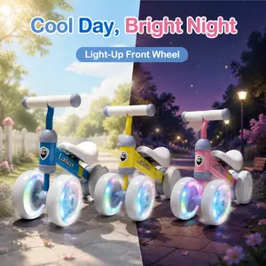 Baby Balance Bike for Toddlers 1-4, 4 Wheel Balance Bike with LED Light Up Wheels, Premium Steel Frame, Non-Pump Foam Tires, Low Center of Gravity Anti-Tip Design, Ergonomic Seat, Gifts for 1 Year Old Boy, Ride on Toys for 1 Year Old