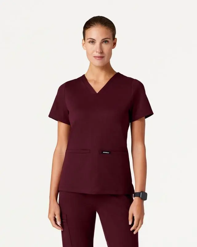 JAANUU Cesi Women's Slim Fit V-Neck Scrub Top, UltraSOFT 4-Way Stretch Knit with 2 Pockets Signature Colors