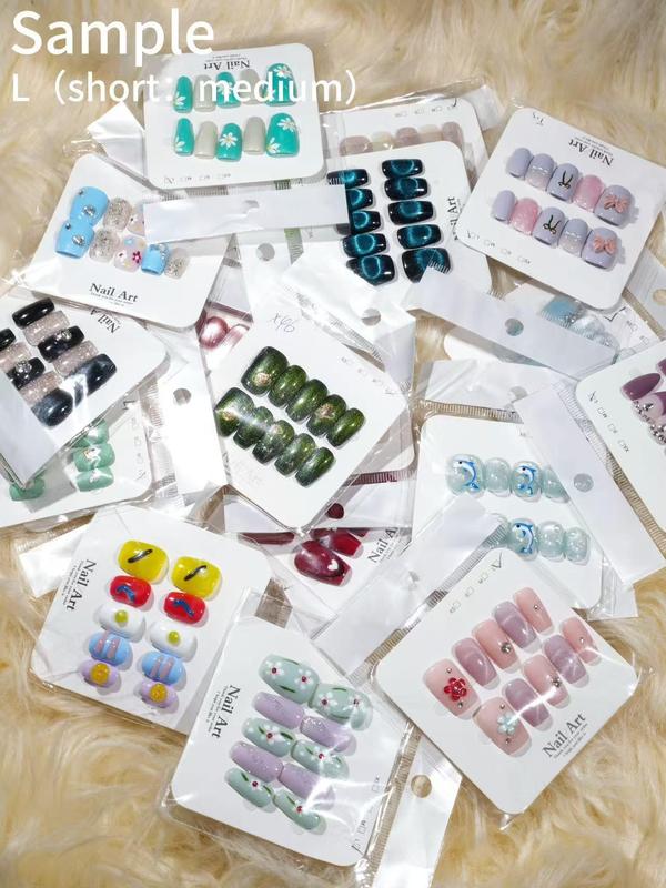Loris:20sets handmade press-on nails selectable size and length random style