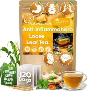 Anti-Inflammatea Loose Leaf Tea Bags with Ginger, Turmeric, Peppermint, Black Pepper, Cinnamon. Biodegradable Tea Bags. Sugar-Free, No Caffeine, No Gluten, Vegan, No Artificial Flavors, 120 count