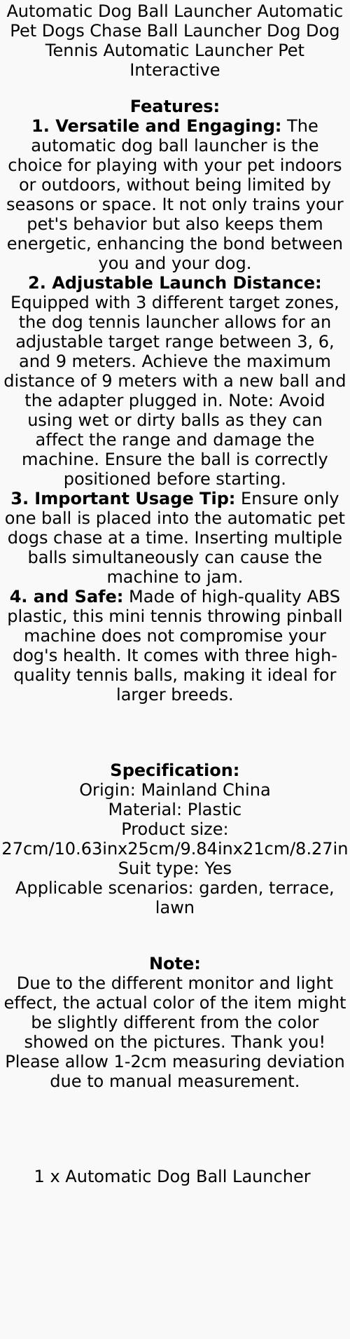 Dog Ball Launcher Interative Dog Fetch Machine with 3 Tennis Balls for Indoor/Outdoor Throwing Game