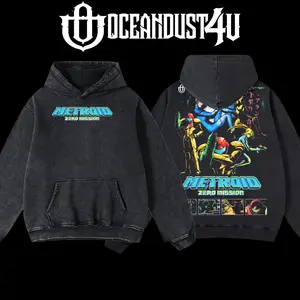 OceanDust4U Men's Seamless Oversized Hoodie & T-shirt - Classic Cotton Fabric, Metroid: 0 Mission Samus Aran Echoes Themed Unisex Menswear Tops
