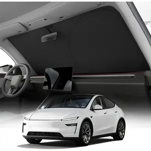 REEVAA 2026 3rd Pro Windshield Sunshade for 2019-2026 Tesla Model Y (Juniper) |   Dual-Layer Heat & Sun Defense, OEM Design |   Foldable Sun Shade Car Accessories with Storage Bag