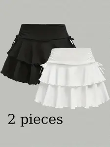 2-piece set of black and white teenage fashion Fitted short skirts, casual clothing for teenagers, simple, Chic, Elegant and versatile, machine washable and dry cleanable